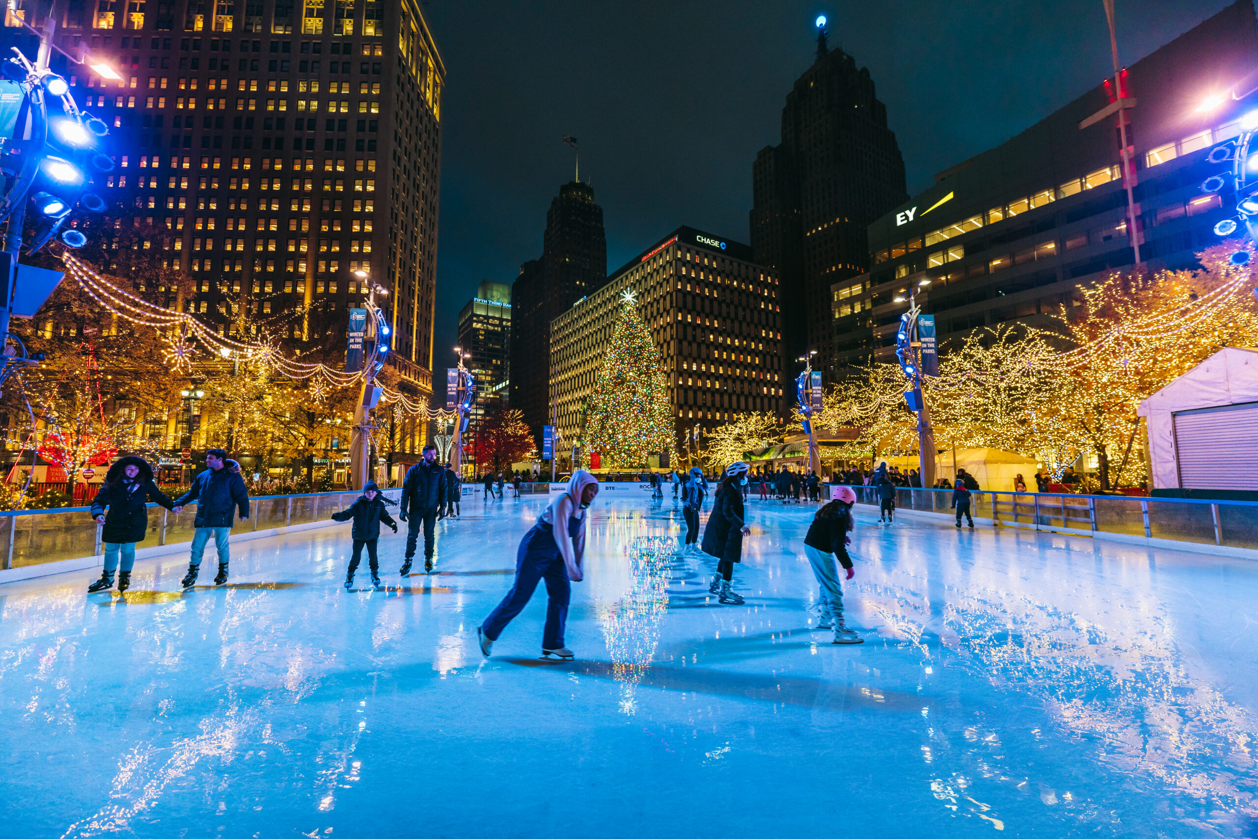 Ice skating at Campus Martius in downtown Detroit