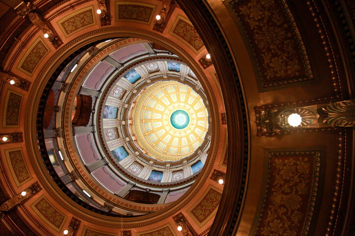 Gilded roof of the Michigan capitol building.