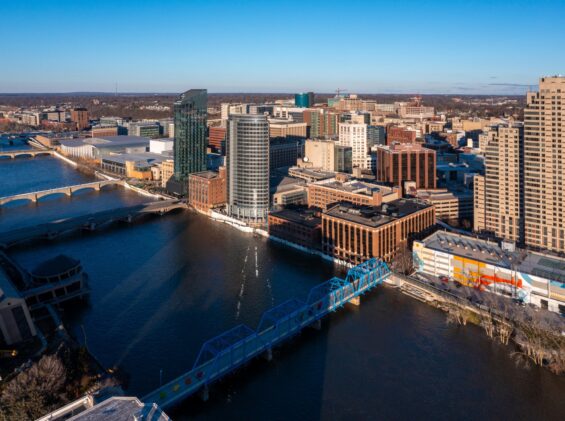 aerial view of the Grand River in Grand Rapids