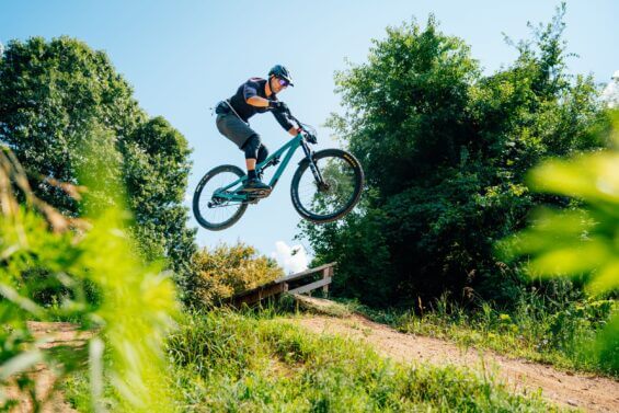 Biker catches air at DTE Energy Foundation Trail.